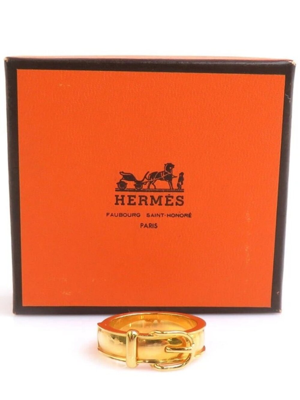 HERMES Belt Motif Scarf Ring Gold Metal -